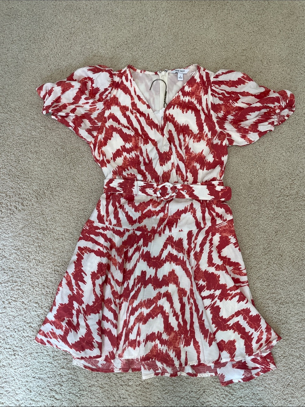 Nine West Red & White Printed Dress with Belt